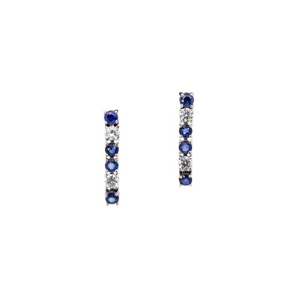 Ceylon Blue Sapphire and Lab Diamond Earrings in Solid 14K White Gold - Picture 7 of 7